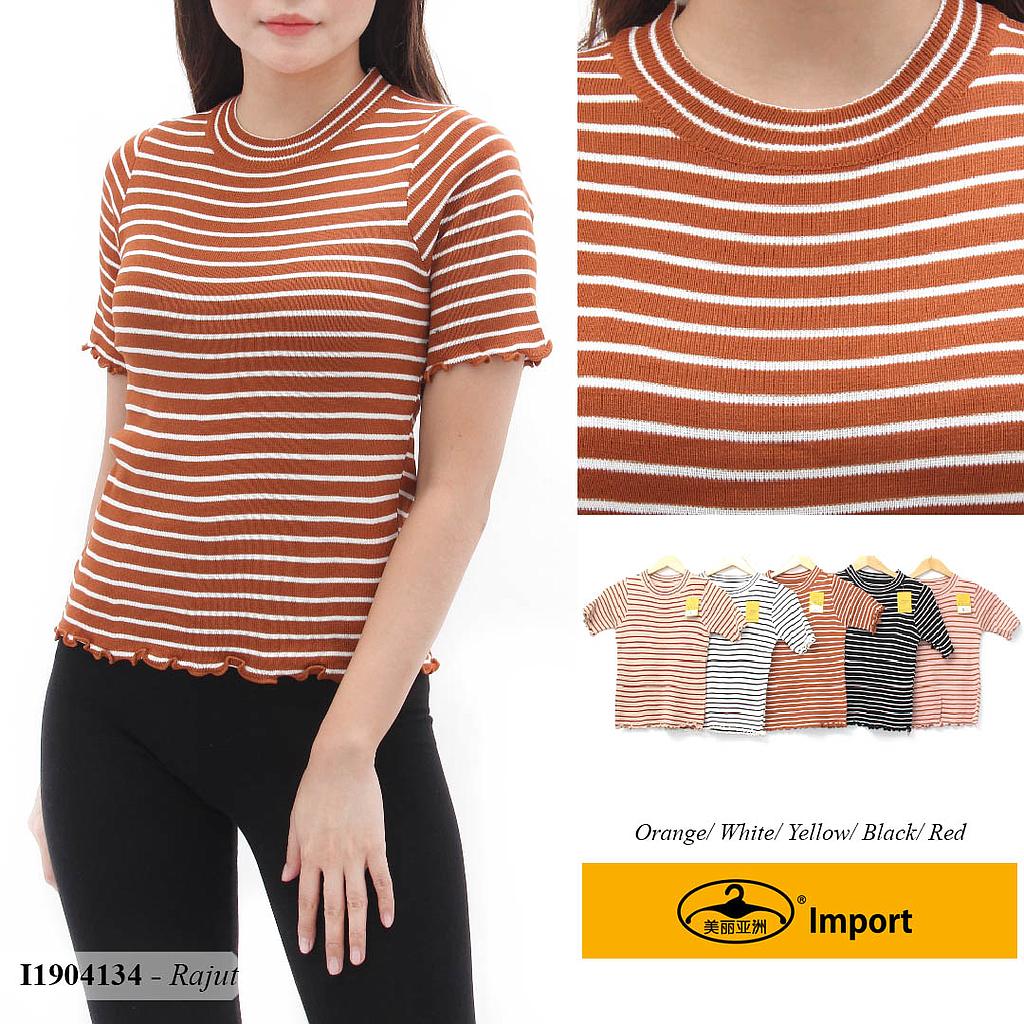 YQH-MS8342 Shelbi  atasan RAJUT salur tangan pendek