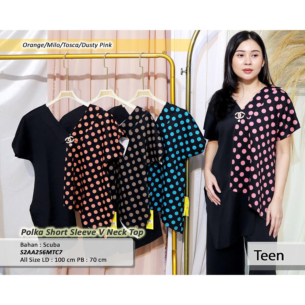 Polka Short Sleeve V Neck Top