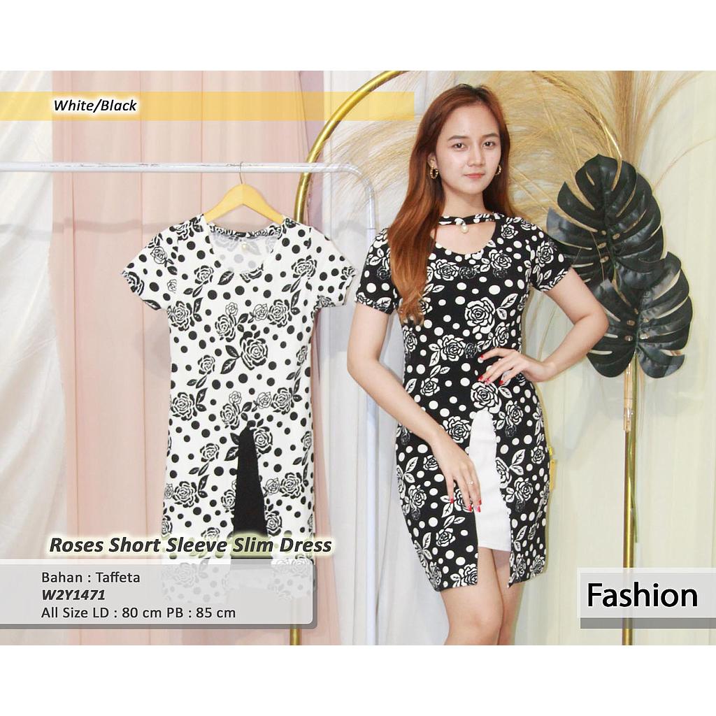 Roses short sleeve slim dress