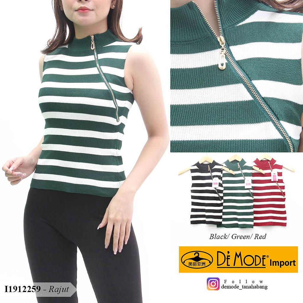 YQH-MS1332 Anina atasan rajut salur seleting depan