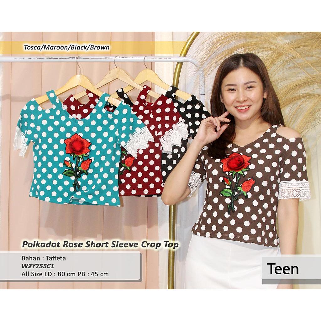 Polkadot  Rose short sleeve crop Top