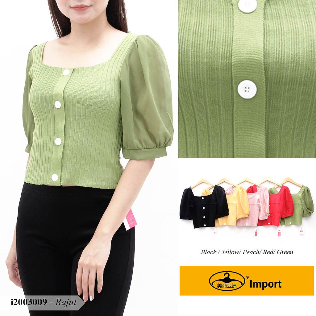YQH-MS962 Karra atasan rajut lengan puff + kancing