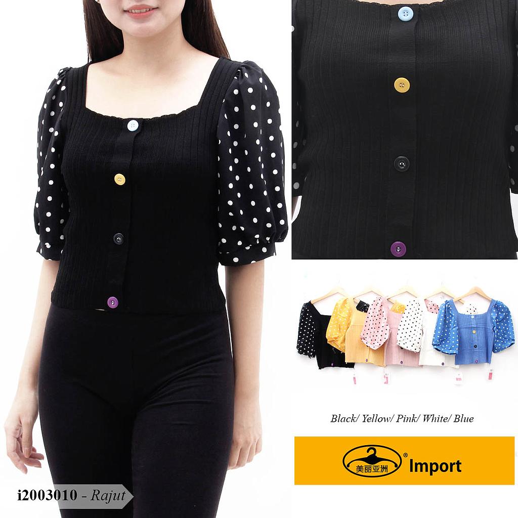 YQH-MS962 Poppy atasan rajut lengan puff polkadot