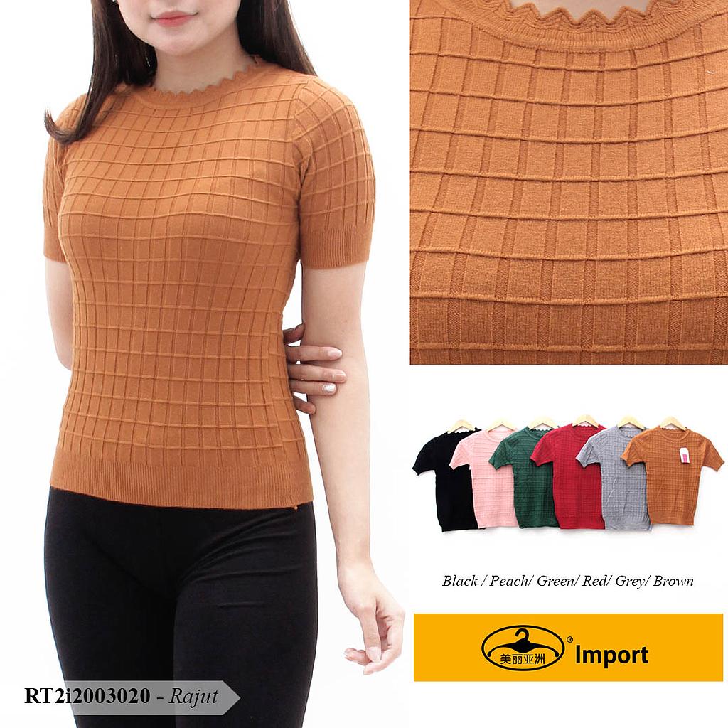 YQH-MS136-1 Emily atasan rajut tangan pendek leher oblong