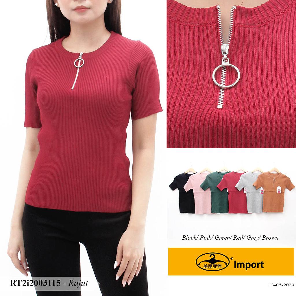 YQH-MS1850 Qinara atasan rajut tangan pendek + seleting