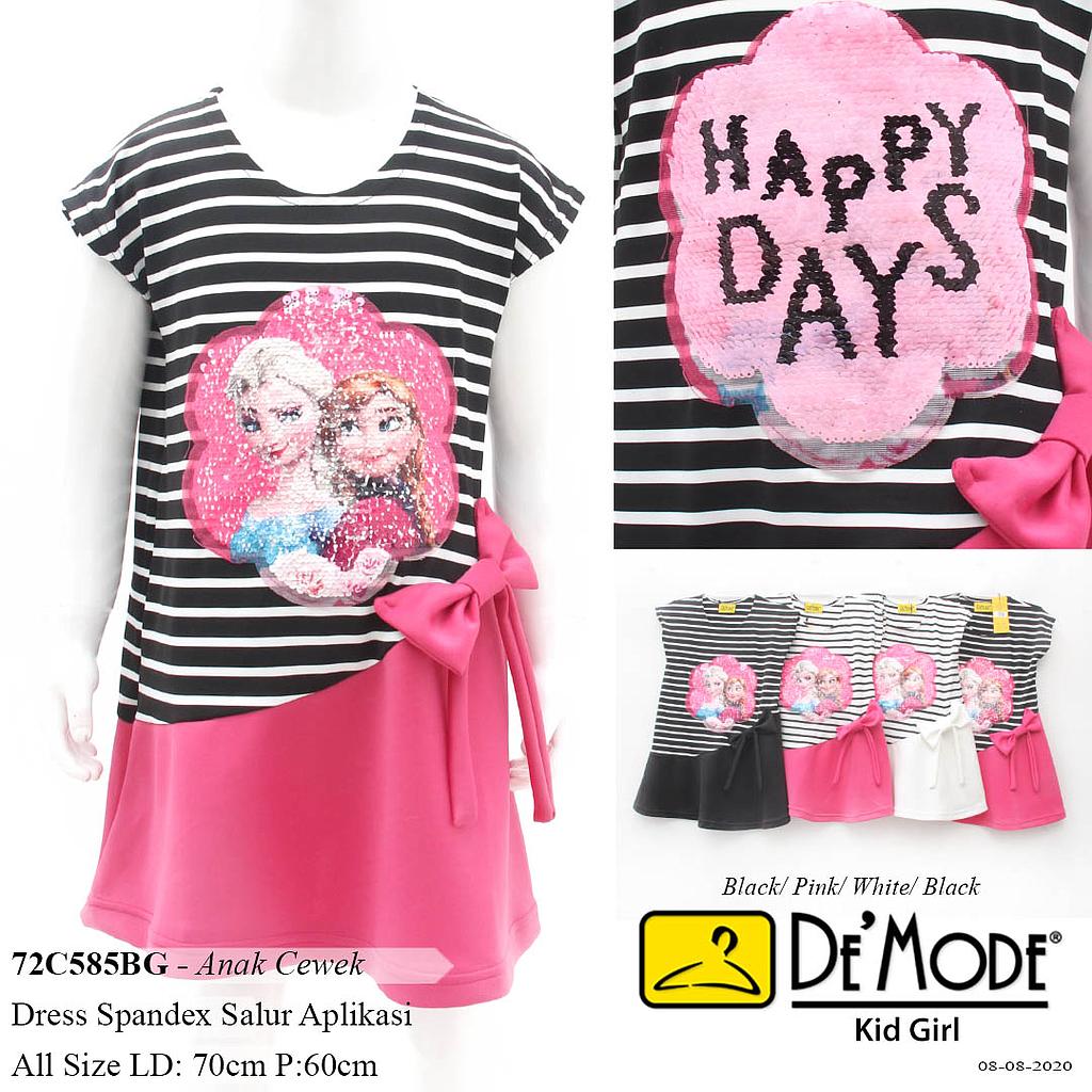 ZA. DRESS KID KOMBINASI + PITA APLIKASI FROZEN PINK