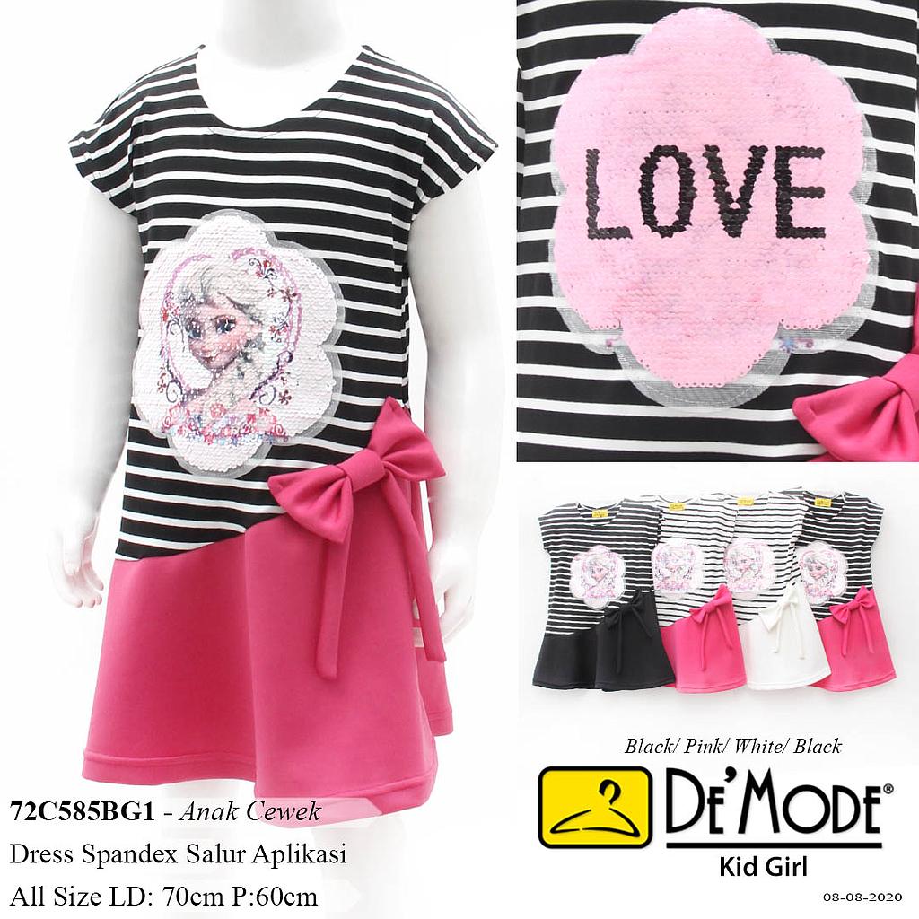 ZA. DRESS KID KOMBINASI + PITA APLIKASI FROZEN PUTIH