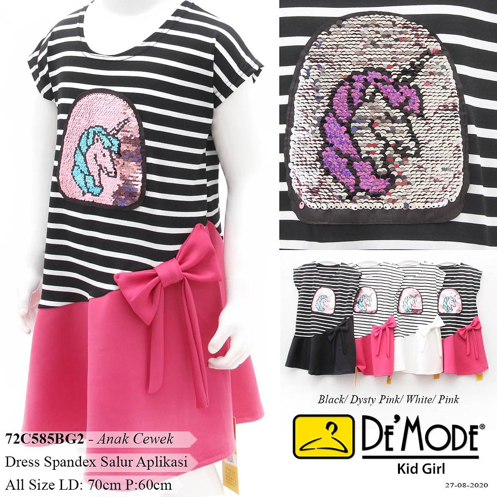ZA. DRESS KID KOMBINASI + PITA APLIKASI FROZEN PINK