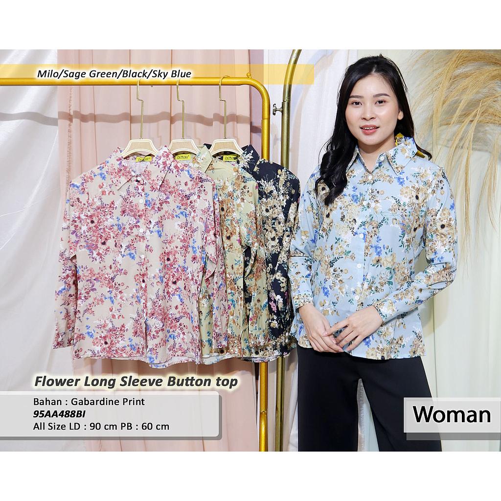flower long sleeve button top