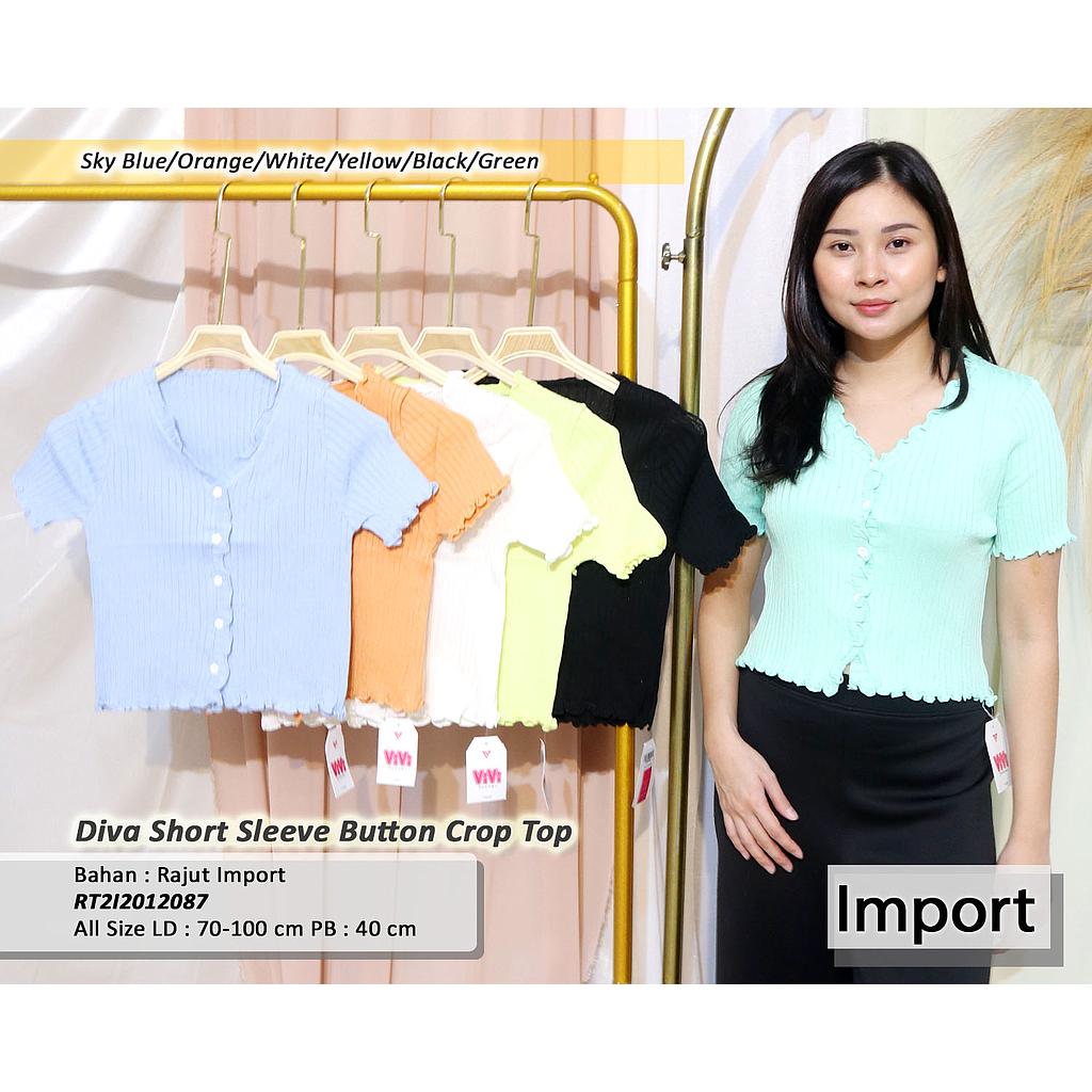 Diva short sleeve Button Crop Top