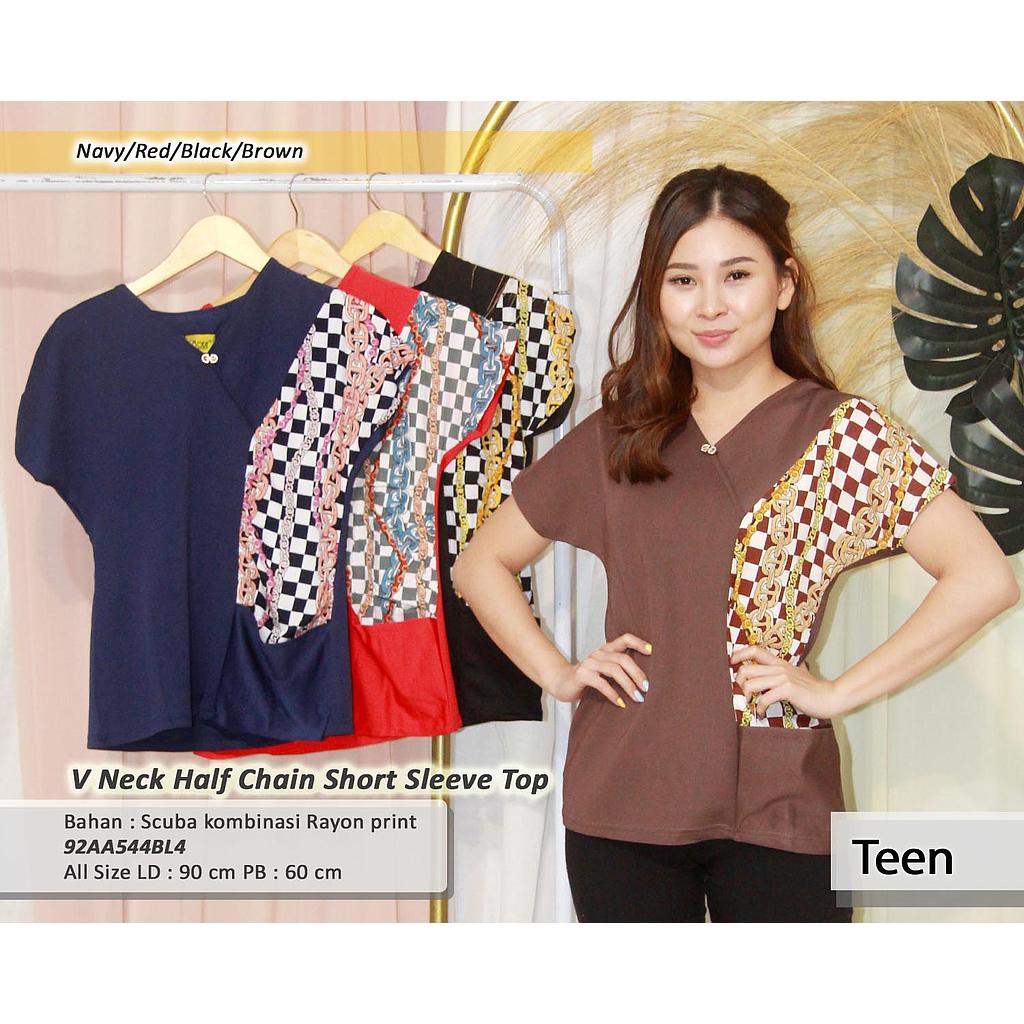 V Neck Half Chain Short sleeve Top