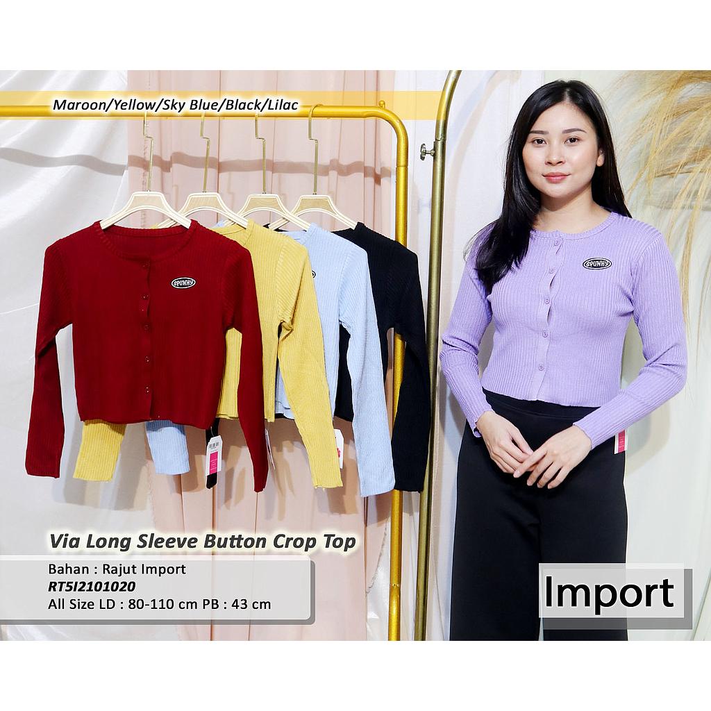 Via Long sleeve Button Crop Top