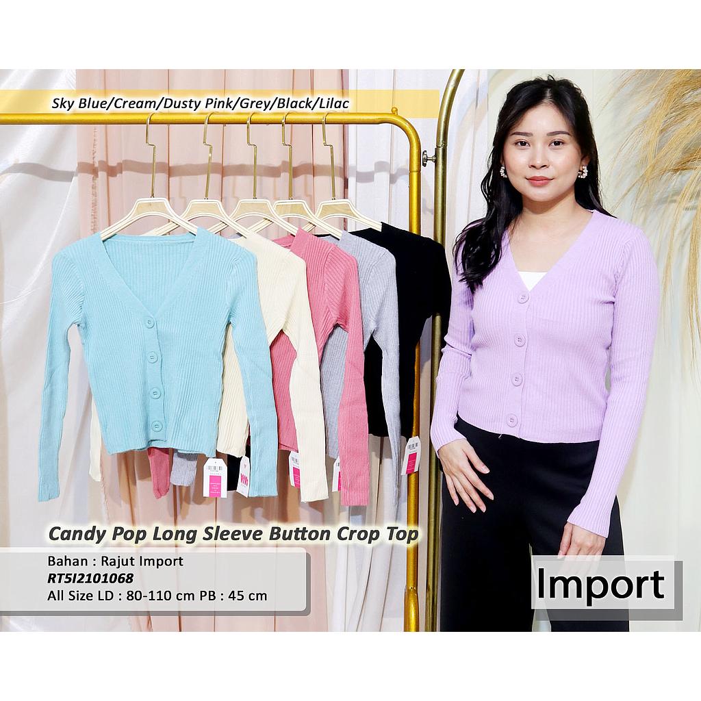 Candy Pop Long sleeve Button crop top