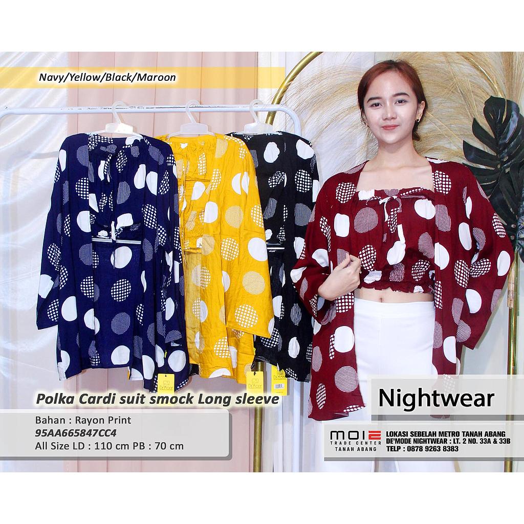 Polka cardi Suit smock long sleeve
