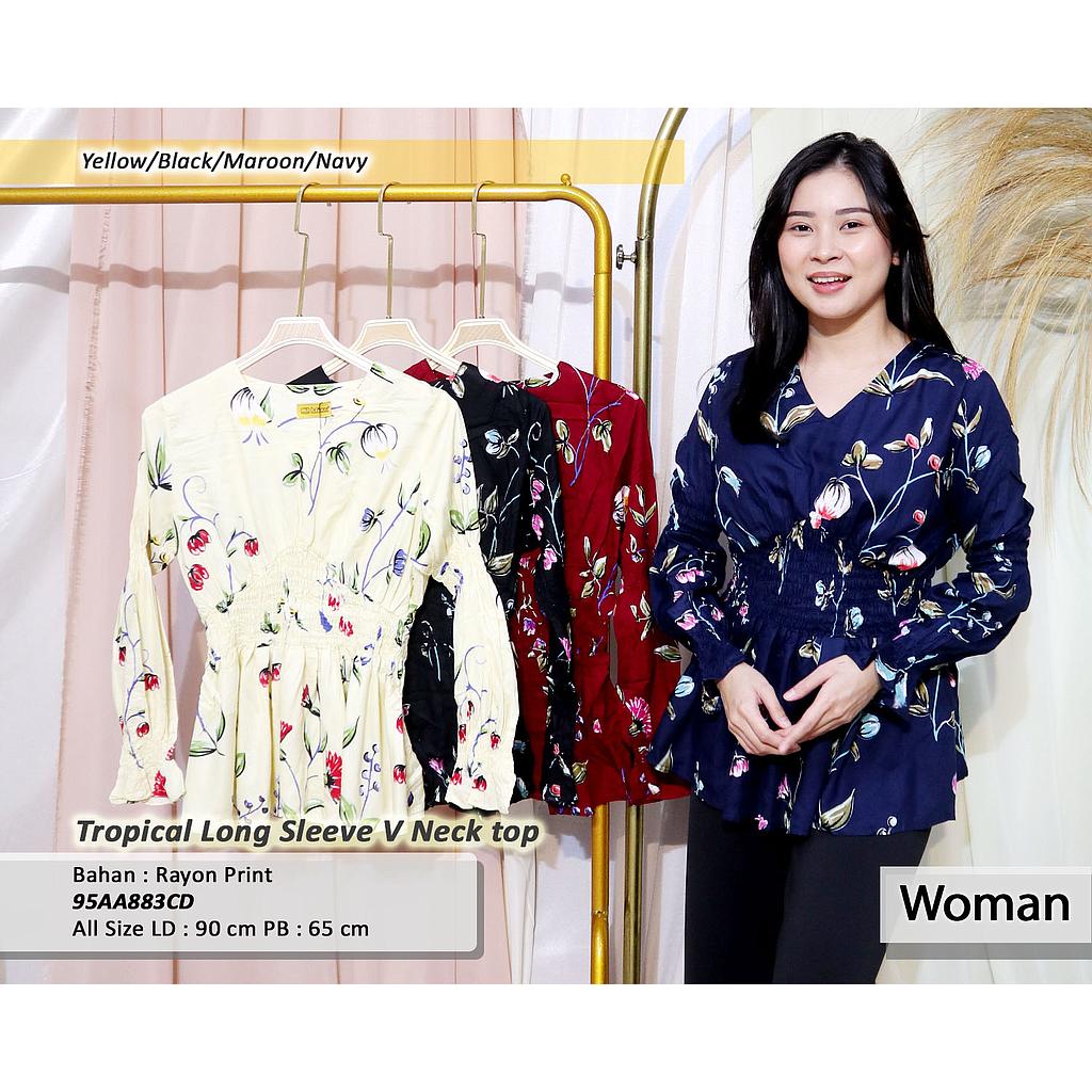 Tropical long sleeve V Neck top
