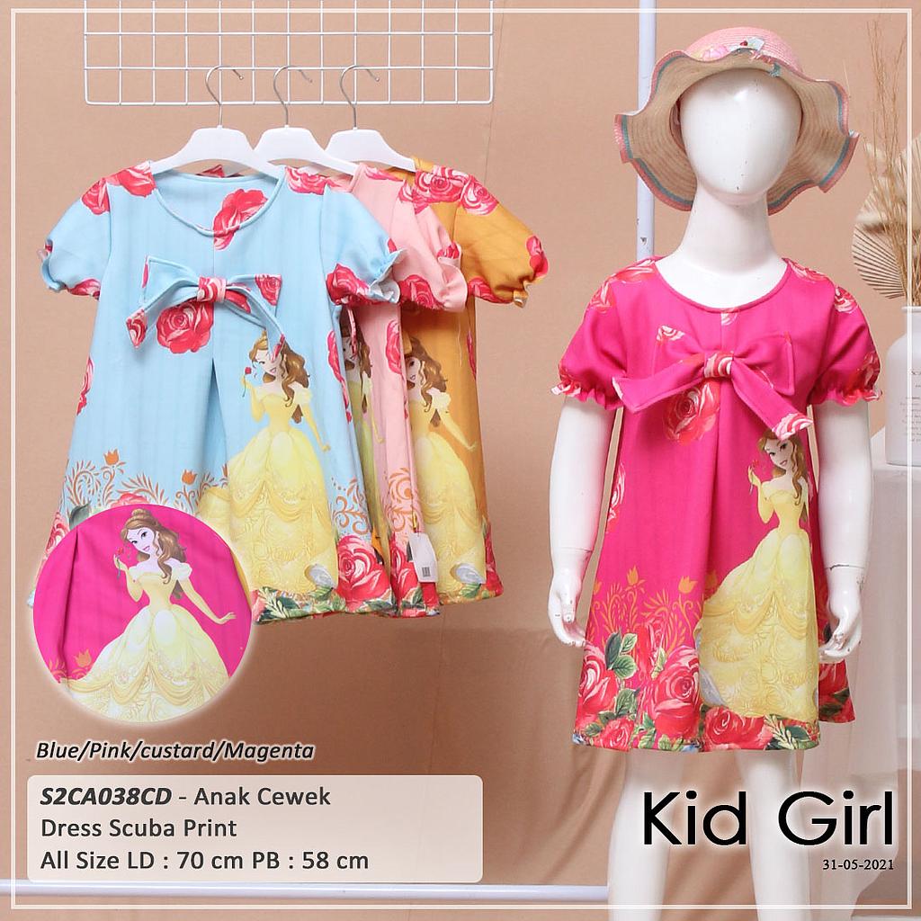 DRESS SCUBA KID VARIASI REMPEL TENGAH + PITA FULLPRINT 