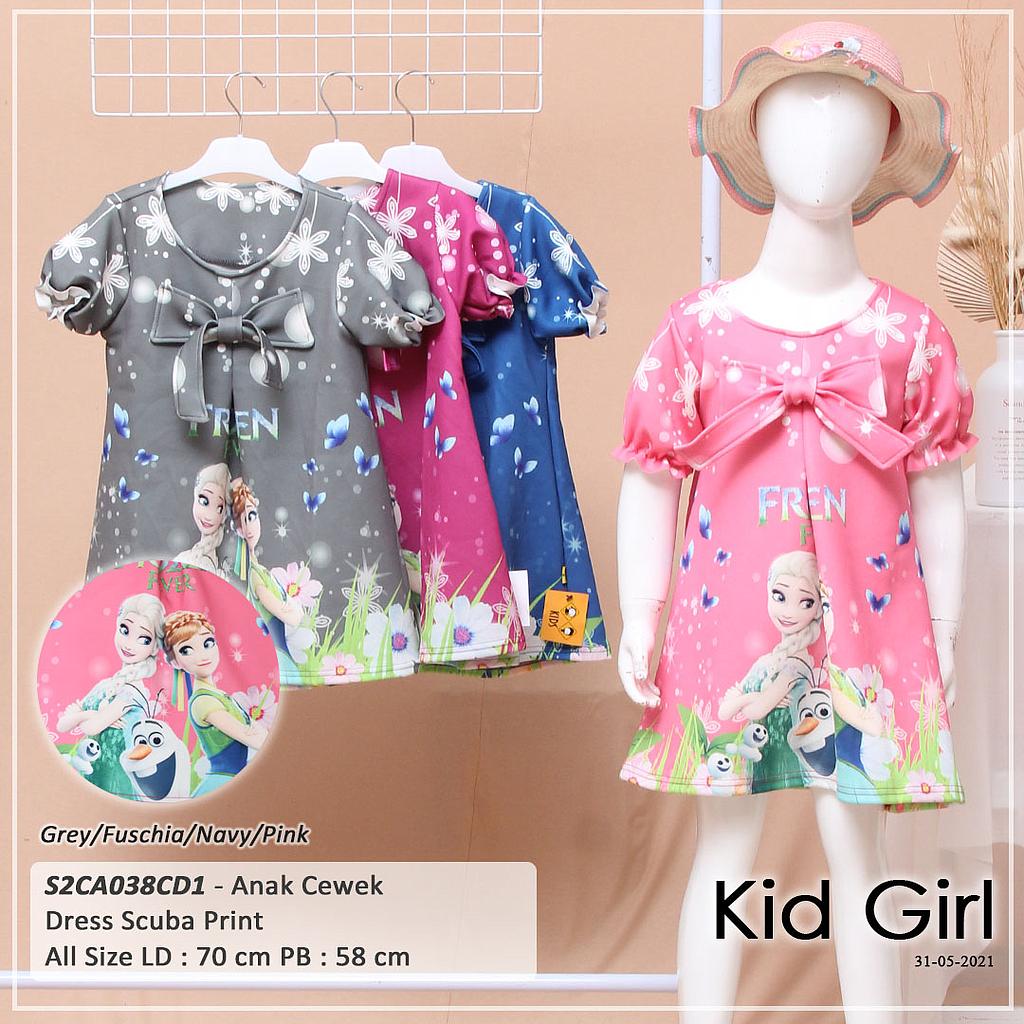 DRESS SCUBA KID VARIASI REMPEL TENGAH + PITA FULLPRINT