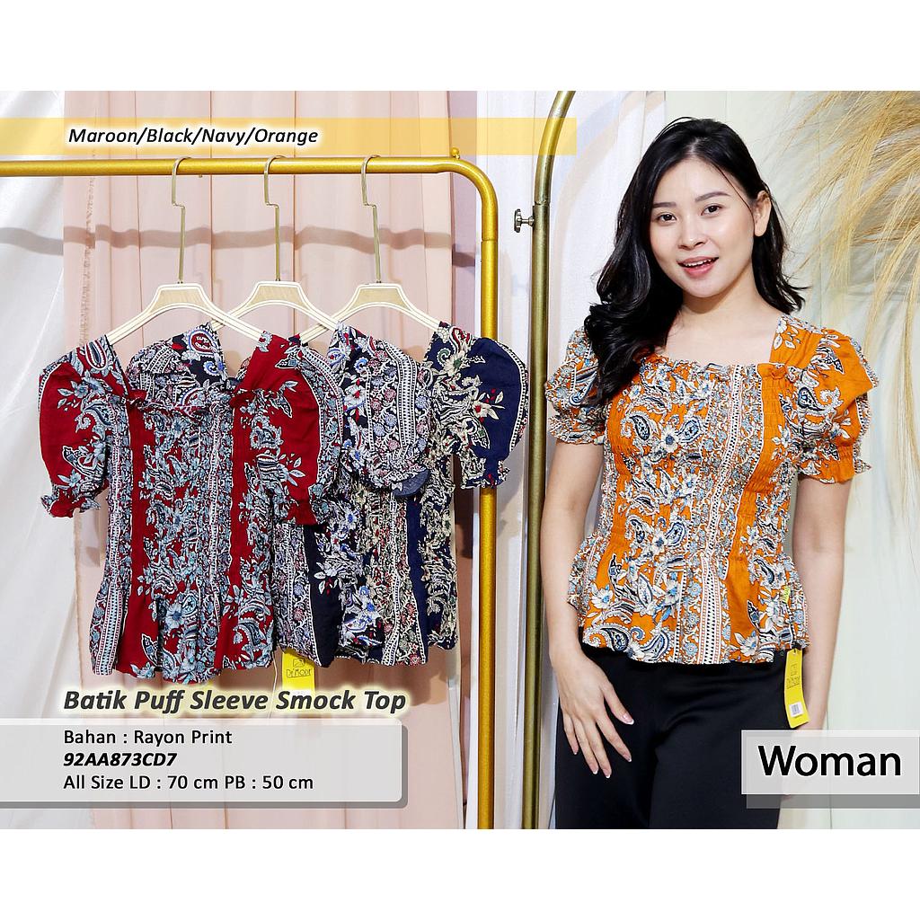 batik puff sleeve smock top