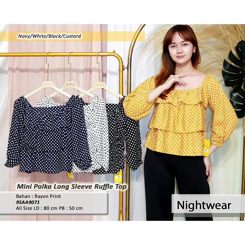 Mini Polka Long Sleeve Ruffle Top