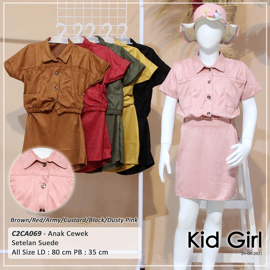 SET SUEDE ATASAN KEMEJA VARIASI PINGGANG KARET + BAWAHAN ROK 