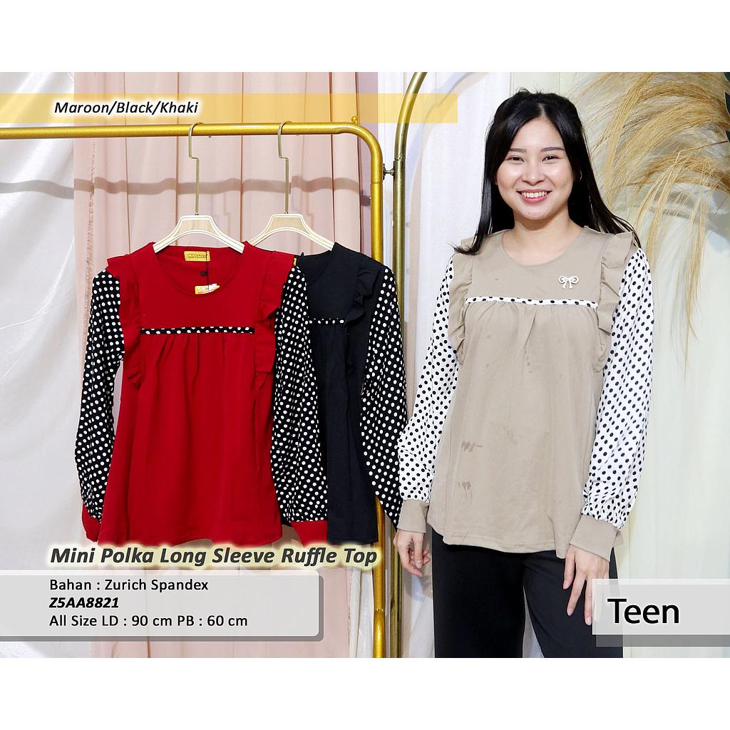 Mini Polka long sleeve ruffle top