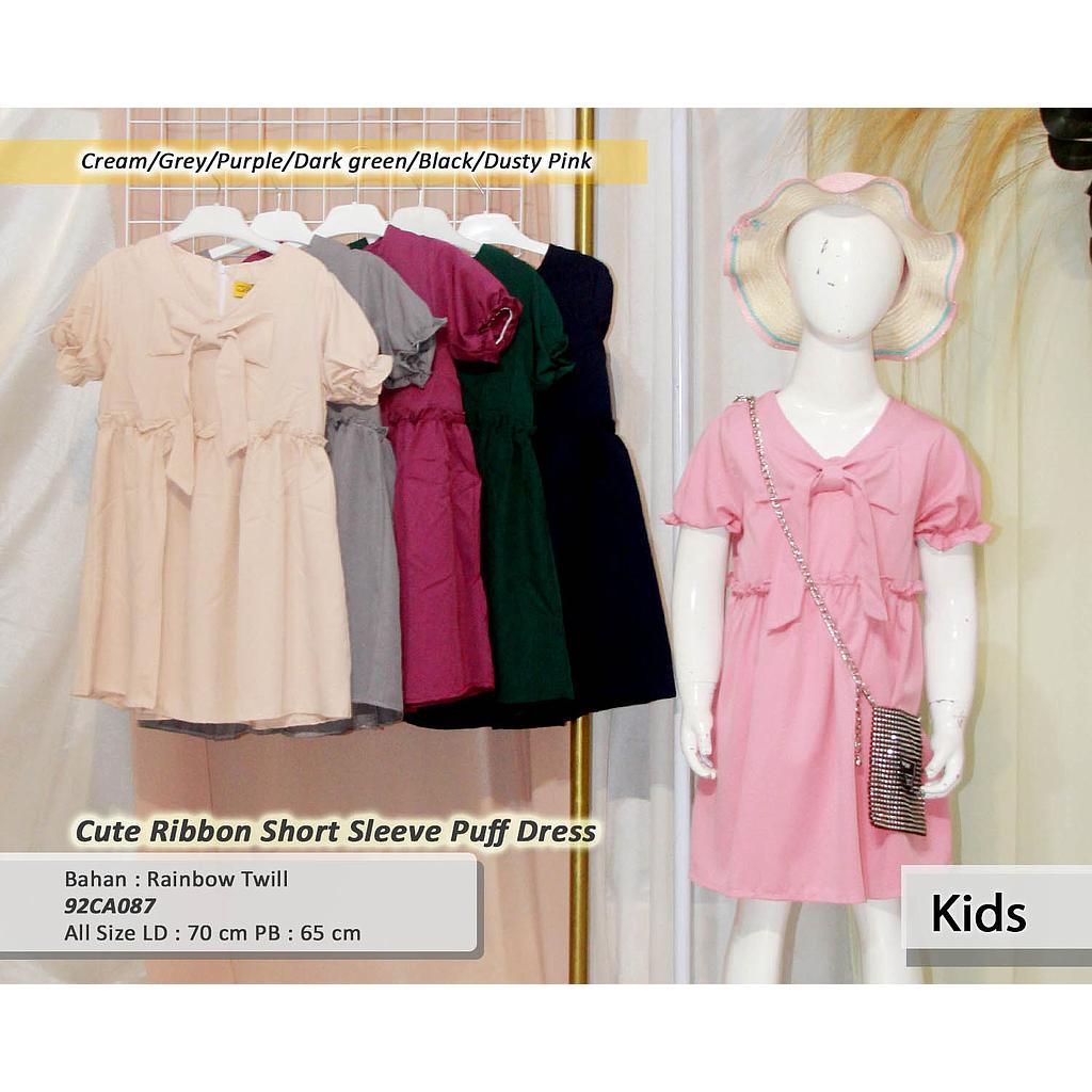Cute ribbon short sleeve puff dress