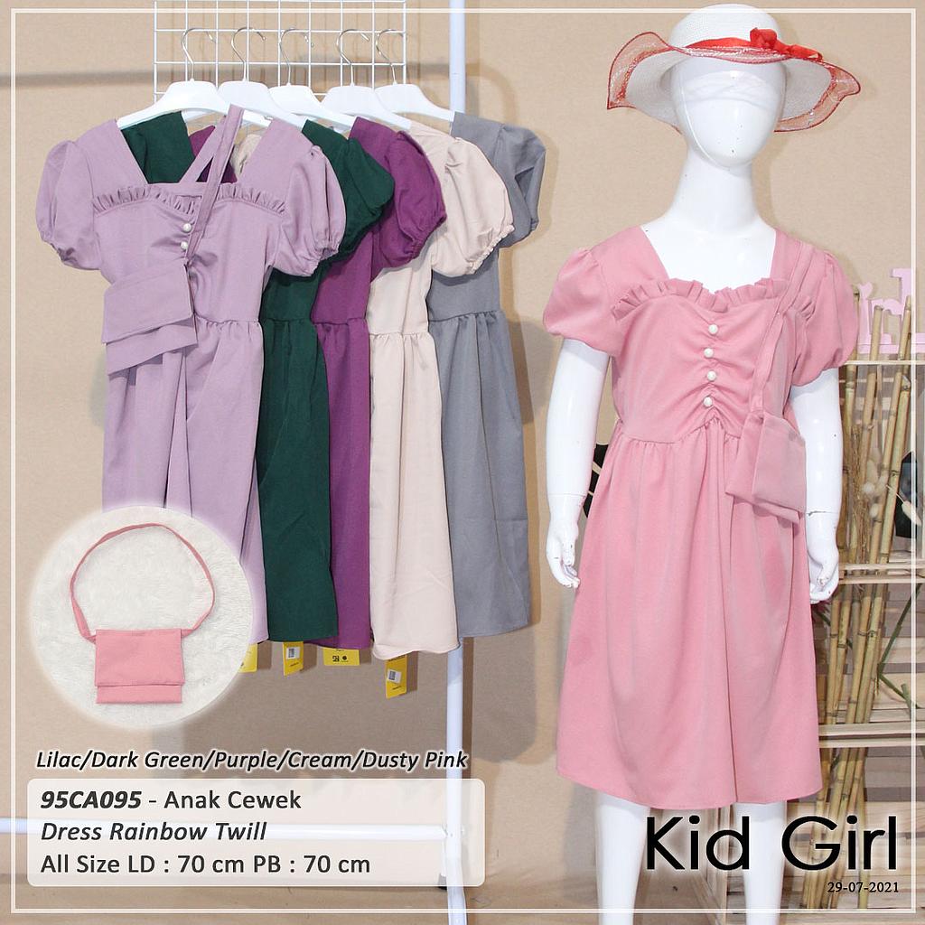 DRESS KID DADA VARIASI LISU KERUT KANCING + APLIKASI TAS 
