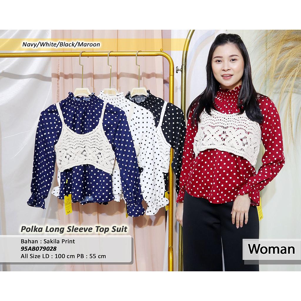 polka long sleeve top suit