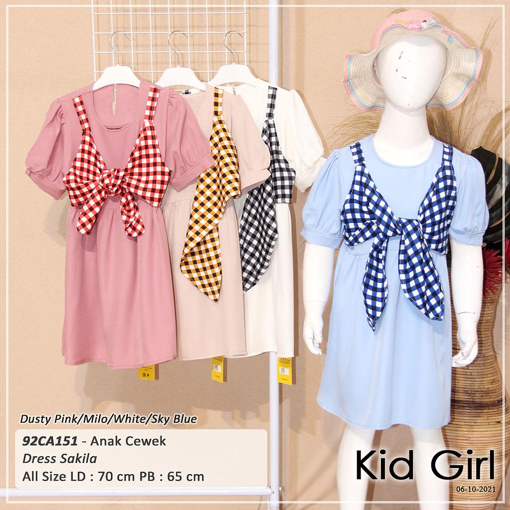 DRESS KID KOMBINASI TANGTOP IKAT DEPAN PINGGANG KERUT 