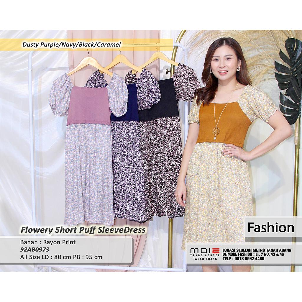 Flowery Short puff sleeve dress