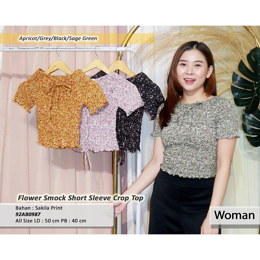 Flower Smock Short sleeve Crop Top