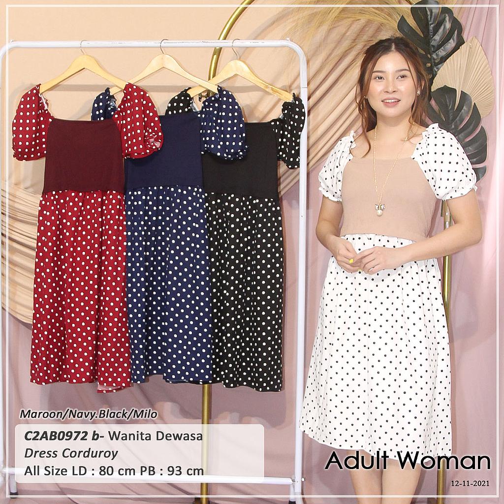 DRESS PUNDAK SABRINA TGN PDK UJ KARET PINGGANG KERUT + KALUNG