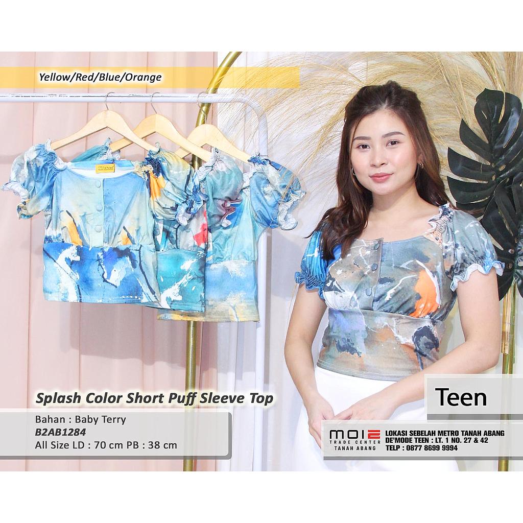 Splash color short Puff sleeve Top