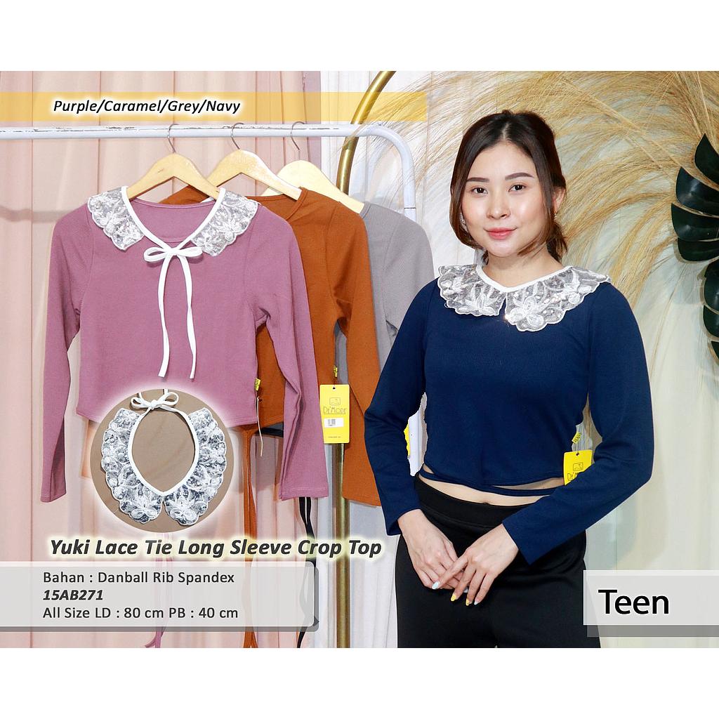 Yuki Lace Tie long sleeve crop Top