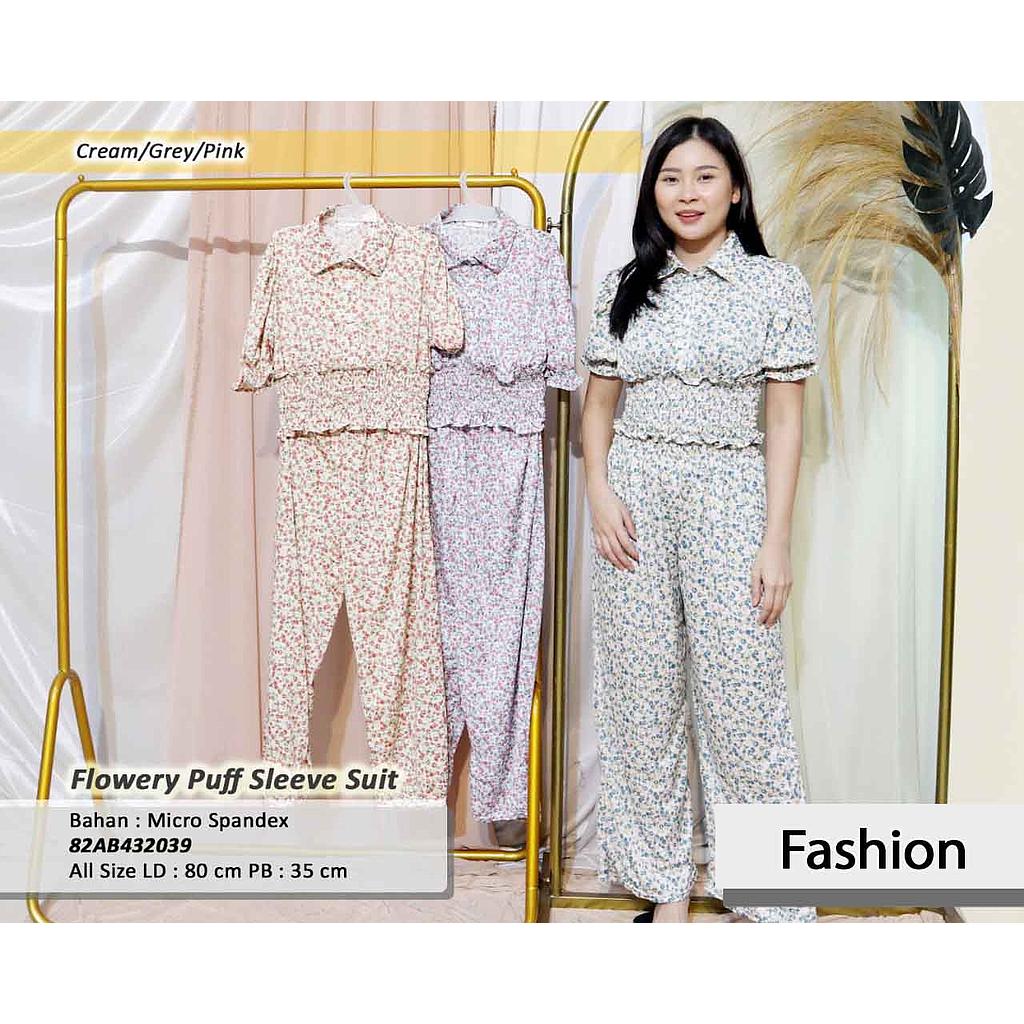 Flowery Puff sleeve suit