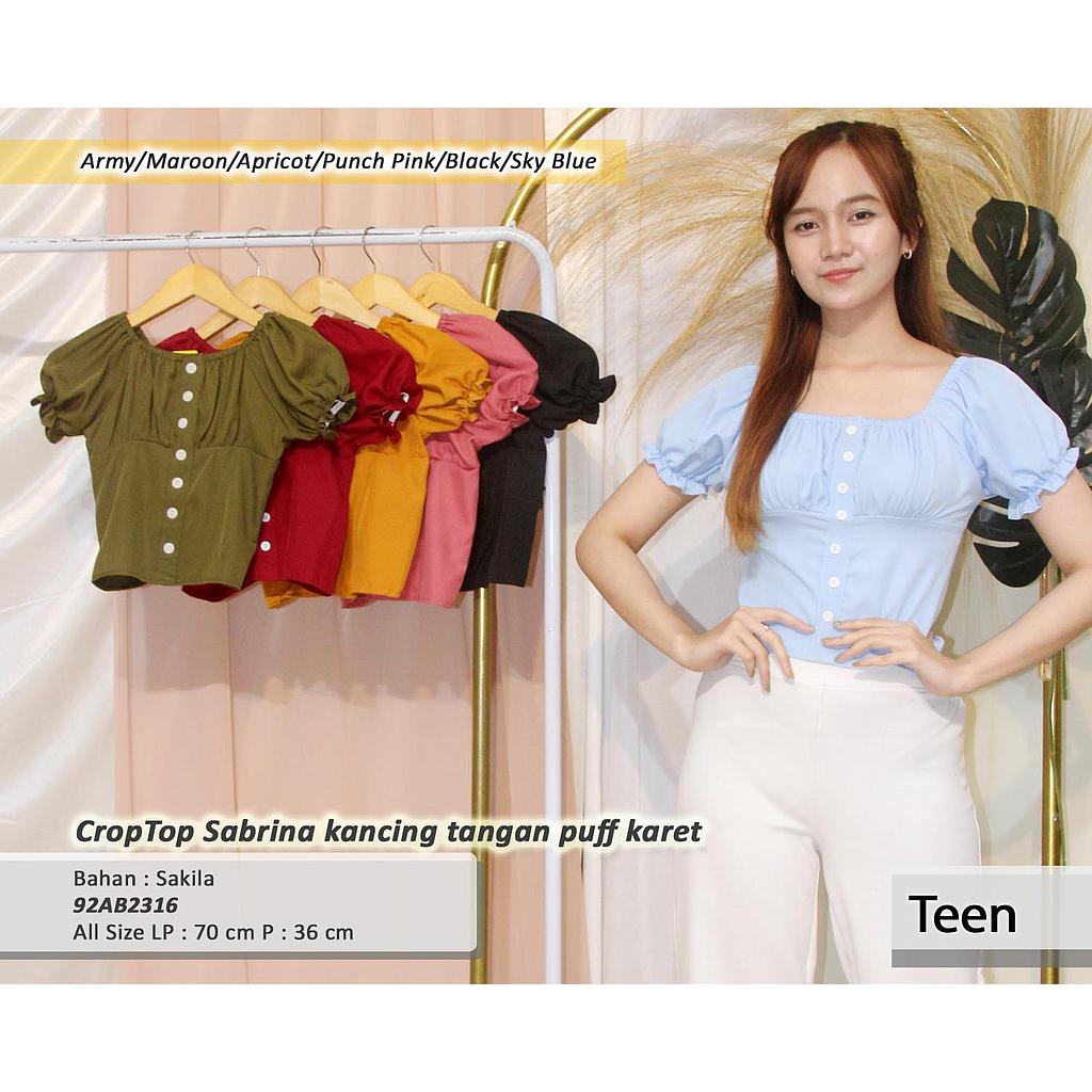 Crop Top sabrina kancing tangan puff karet