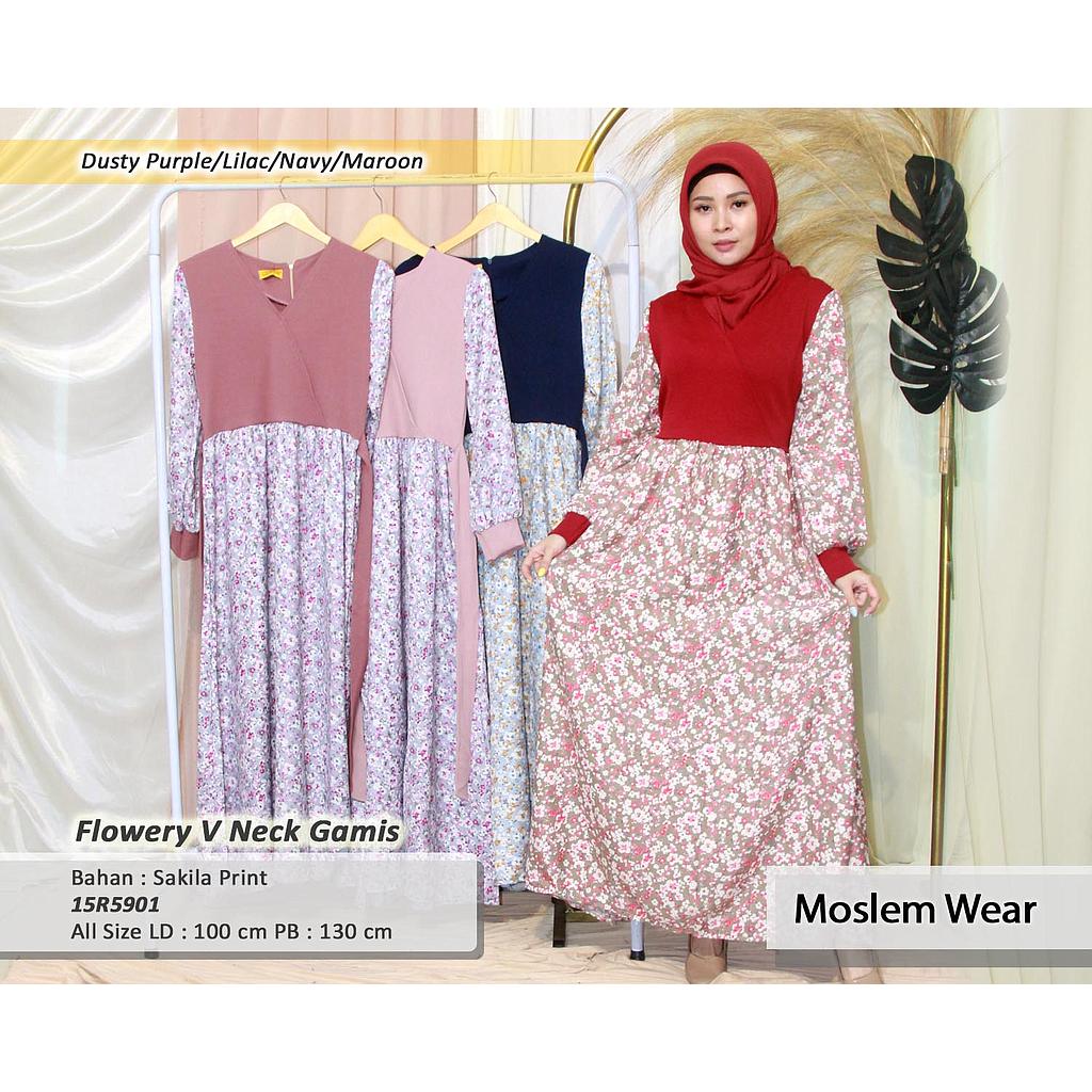 Flowery V Neck Kimono Gamis