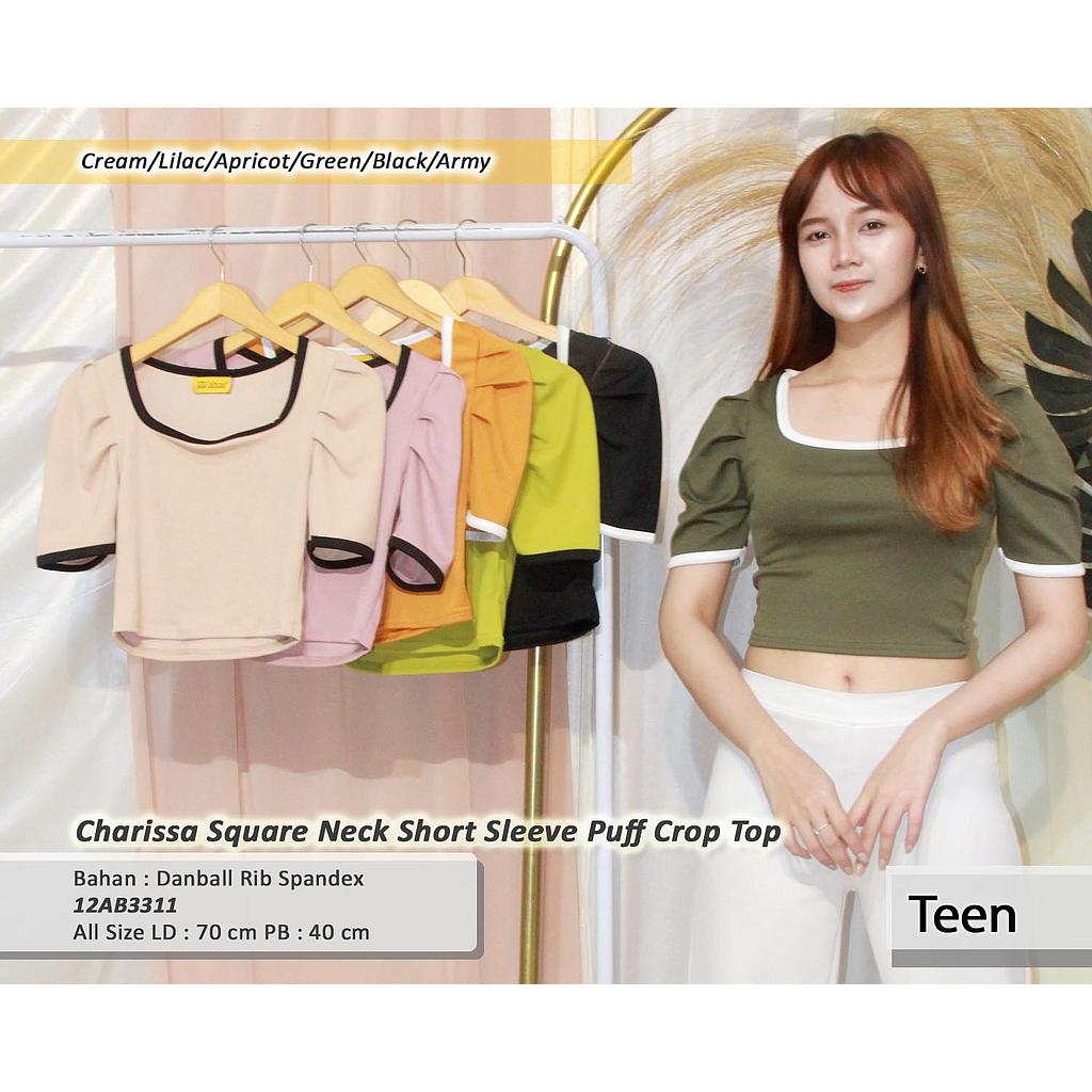Charissa square Neck short sleeve Puff cropTop