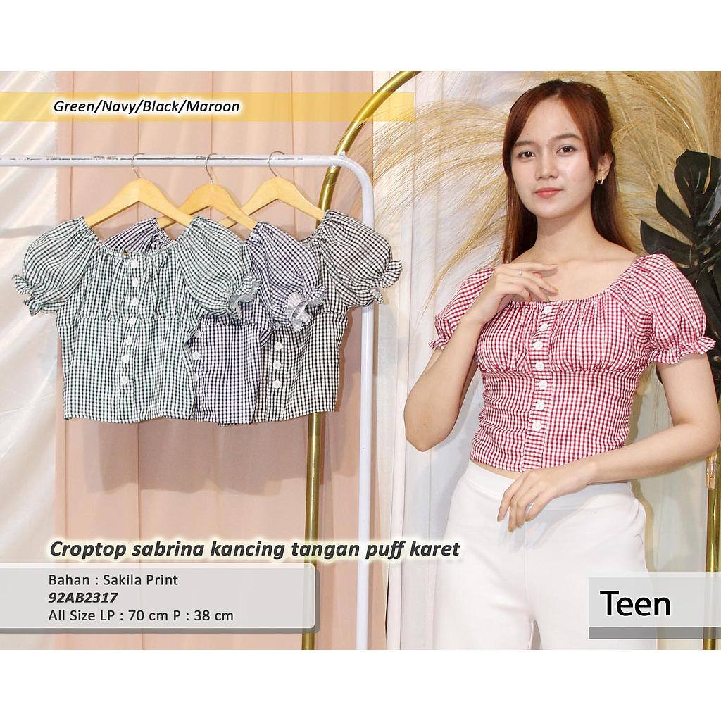 Crop Top sabrina kancing tangan puff karet
