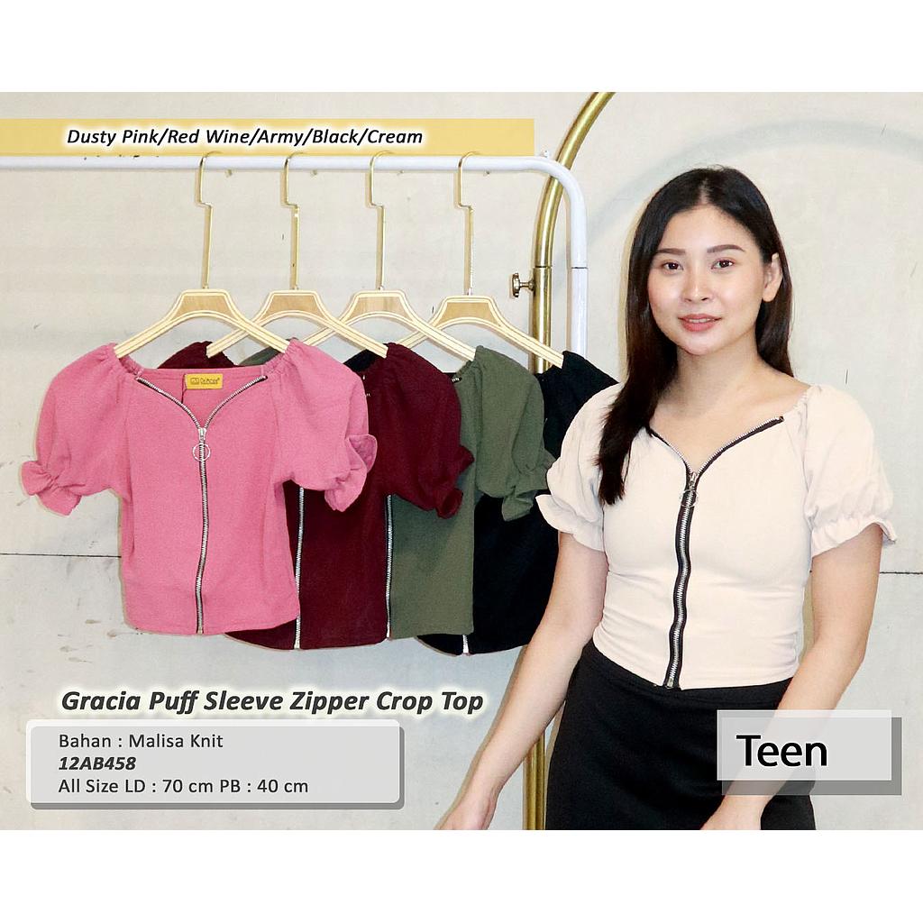 Gracia Puff sleeve Zipper Crop Top