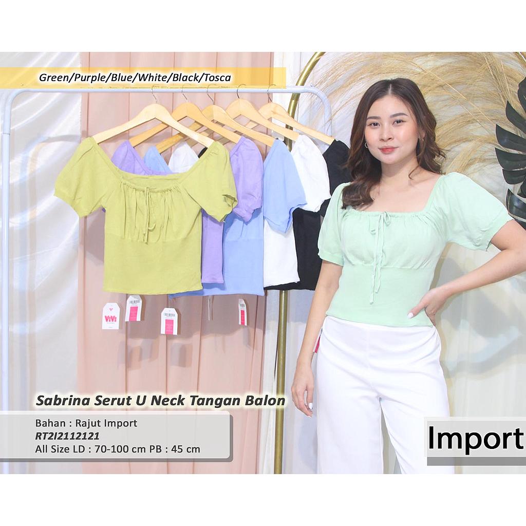Sabrina serut U Neck Tangan balon