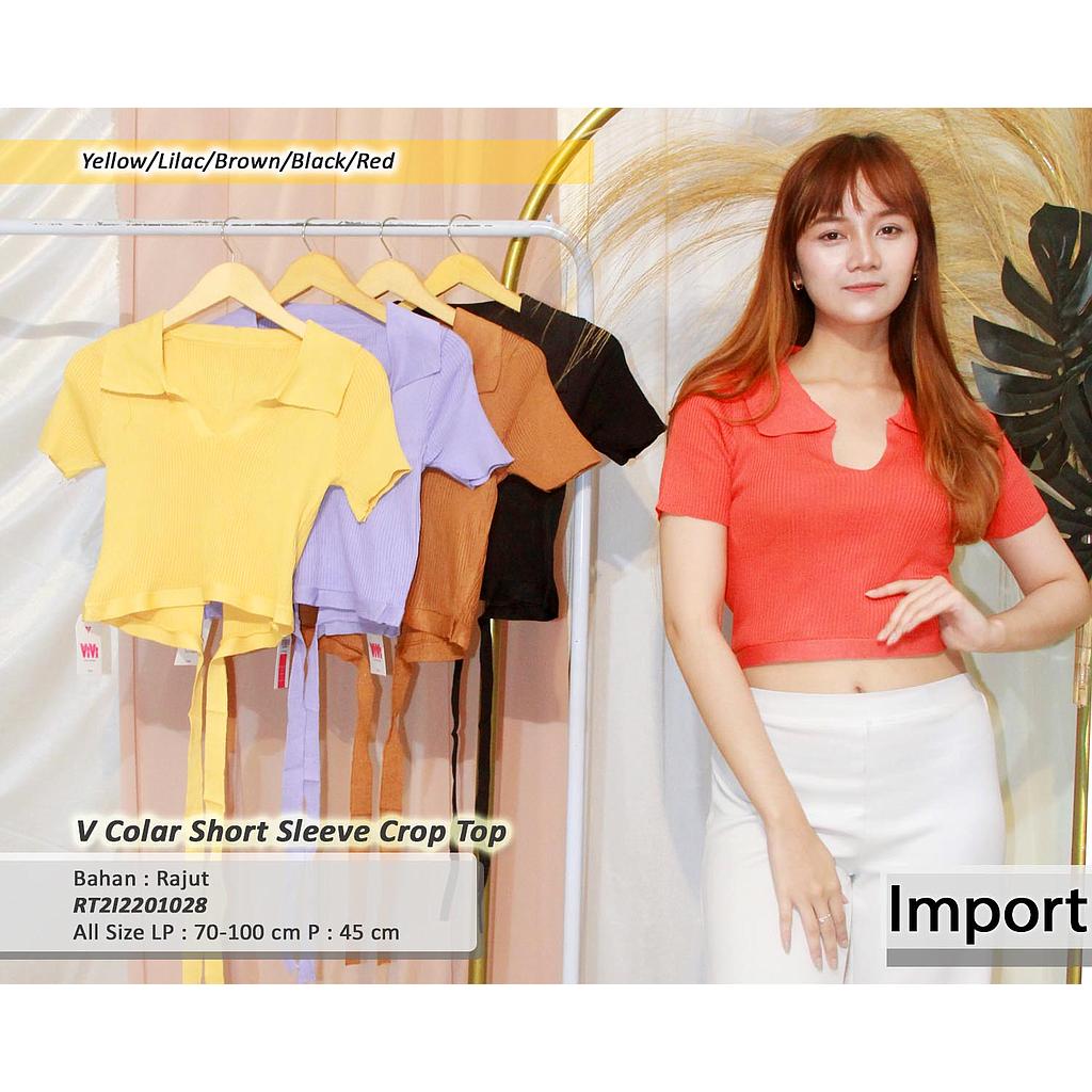 V Collar Short sleeve crop Top