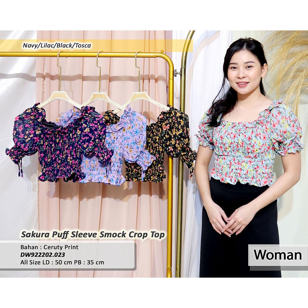 sakura puff sleeve smock crop top(DW.023)