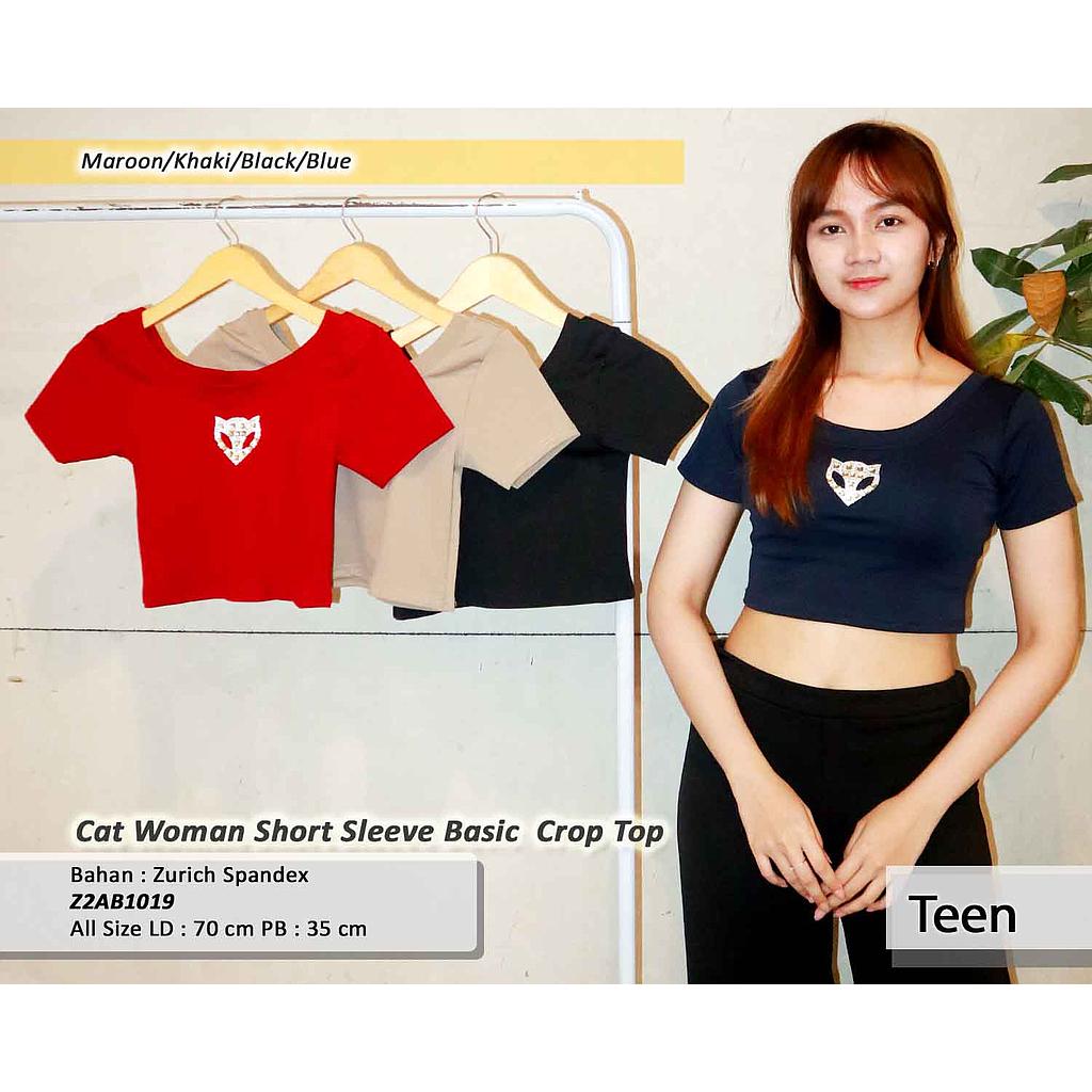 Cat Woman Short sleeve Basic Crop top