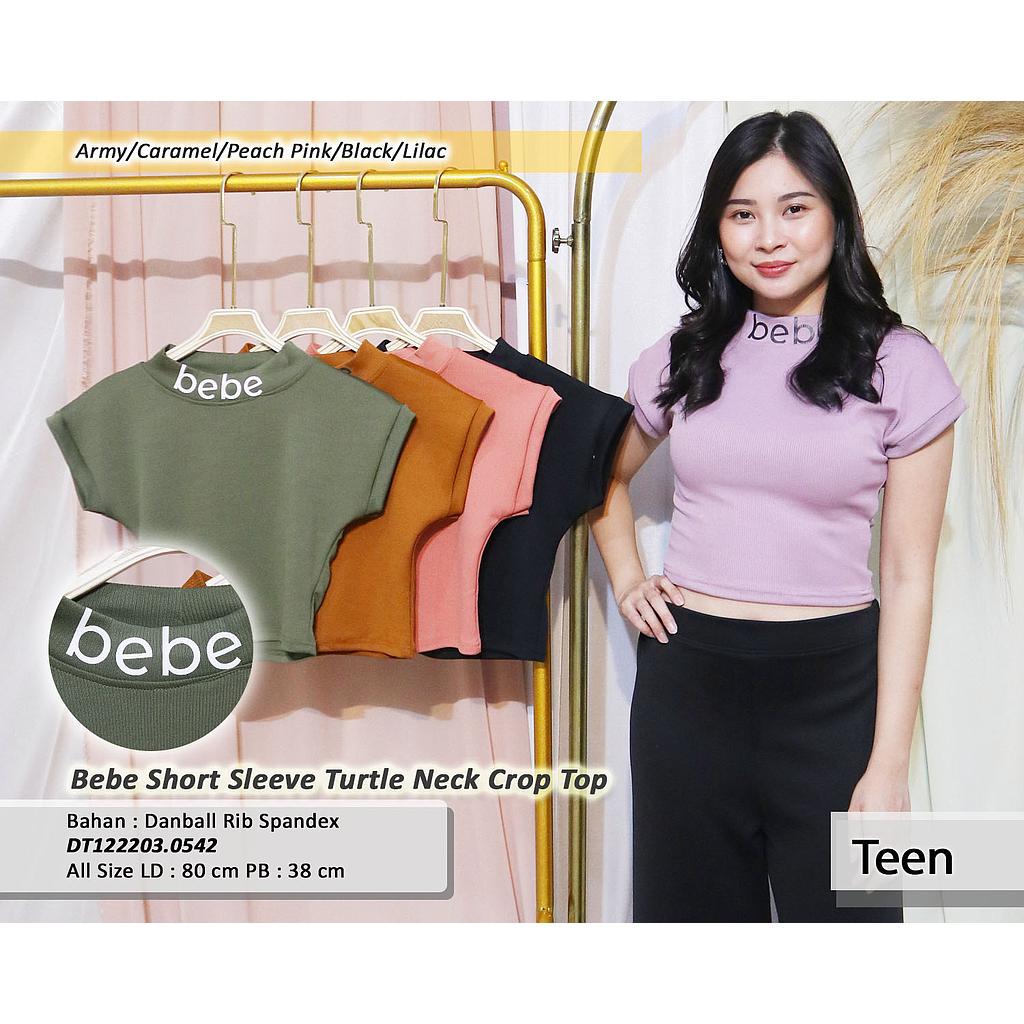 Bebe Short Sleeve Turtle Neck Crop Top