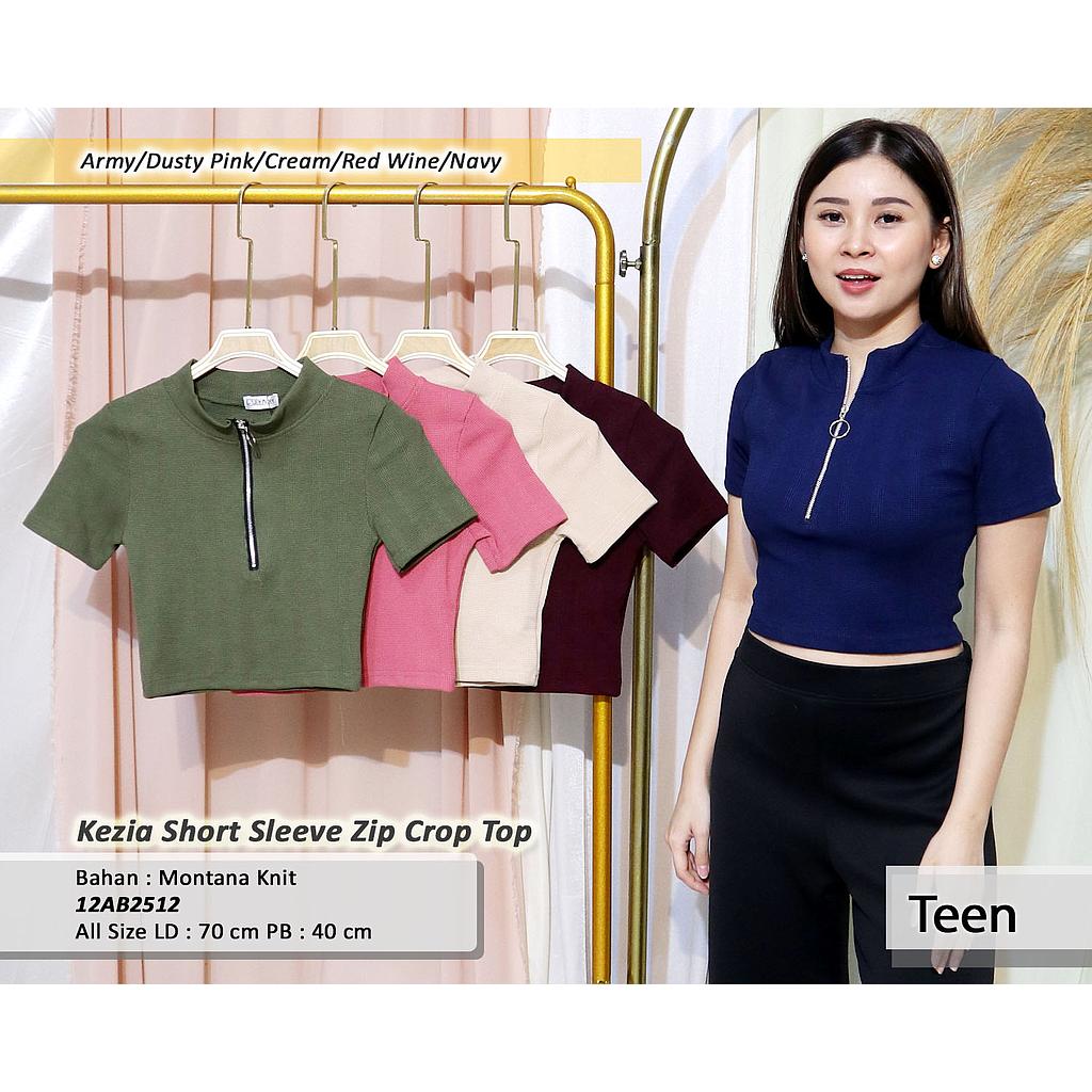 Kezia Short Sleeve Zip Crop Top(AB 251)