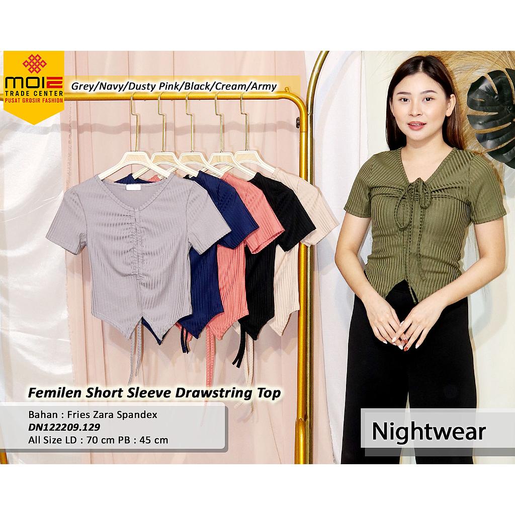 Femilen Short Sleeeve  Drawstring Top(DN.129)