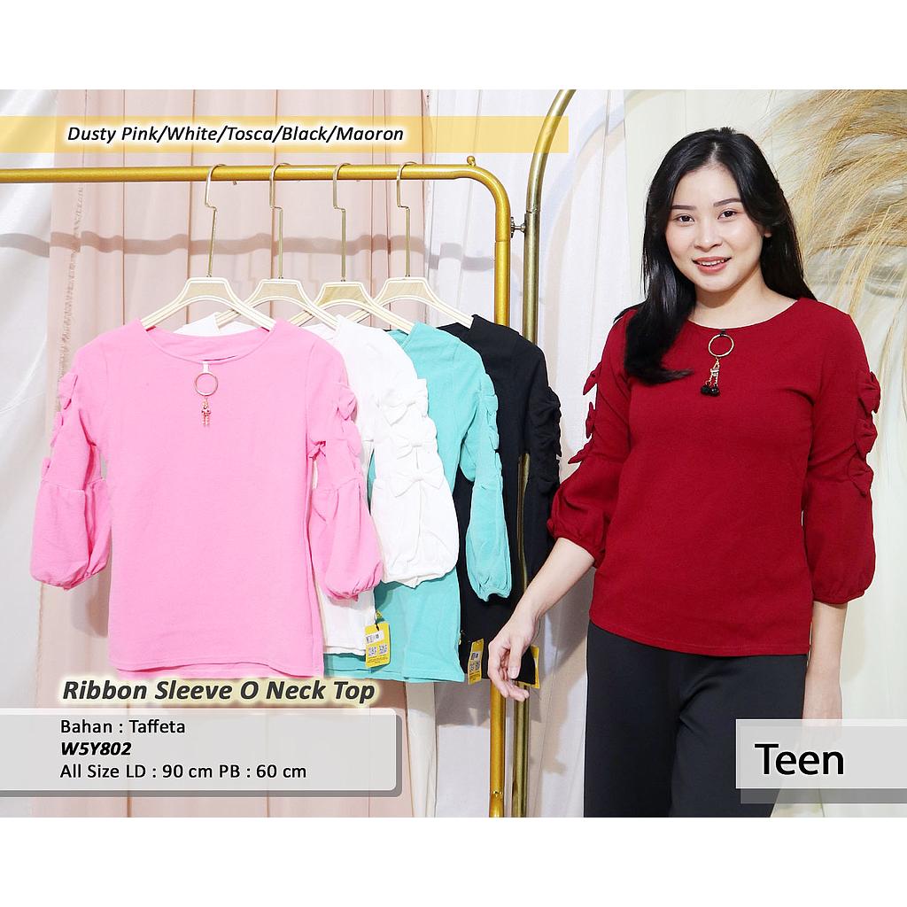 Ribbon sleeve O Neck top